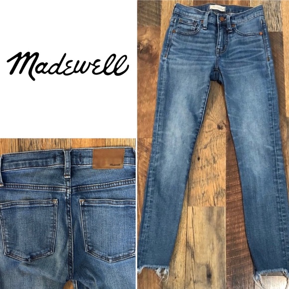 Madewell jeans Women’s 23 skinny crop 9" high rise blue denim jeans raw hem EUC - Picture 2 of 7